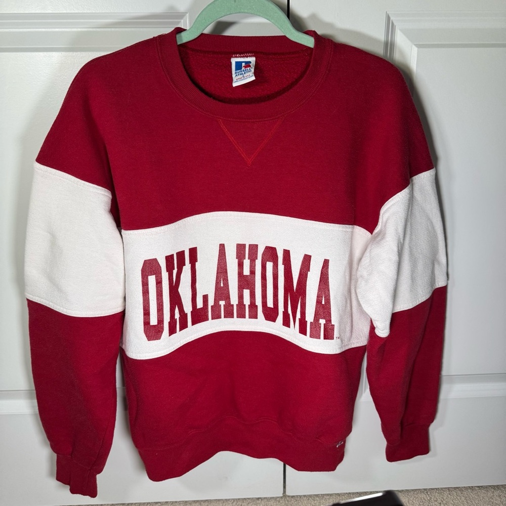 Vintage Oklahoma Sooners Russell Athletic Red and White Crewneck Sweatshirt